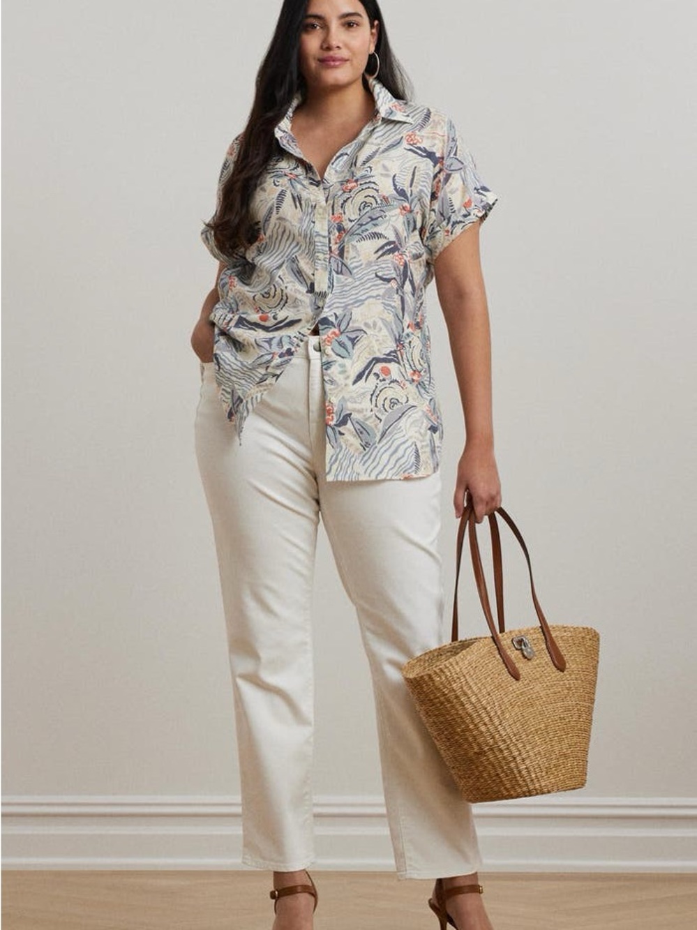 Ralph Lauren Beach Print Relaxed Fit Short Sleeve Linen Button-Up Shirt - Picture 2 of 10